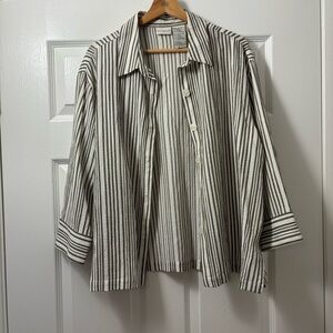 White Stag Women's Black and White Striped Button-Down Shirt
